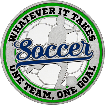 Navy Blue "Soccer" with Green Outer Circular Borders